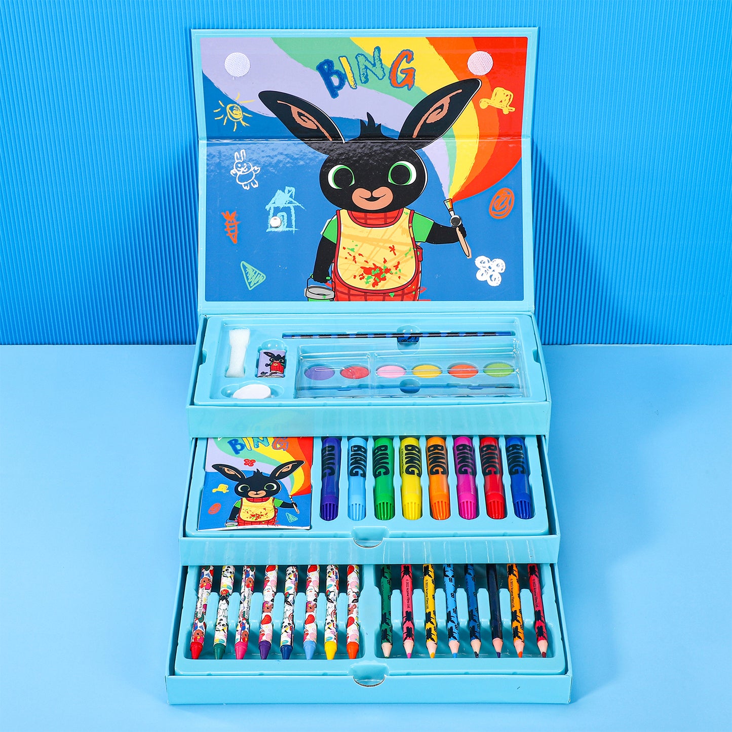 Bing 52pc Kids Colouring Art Stationery Set with Watercolour Felt Tip Pens Crayons and Pencils Travel Set for Children