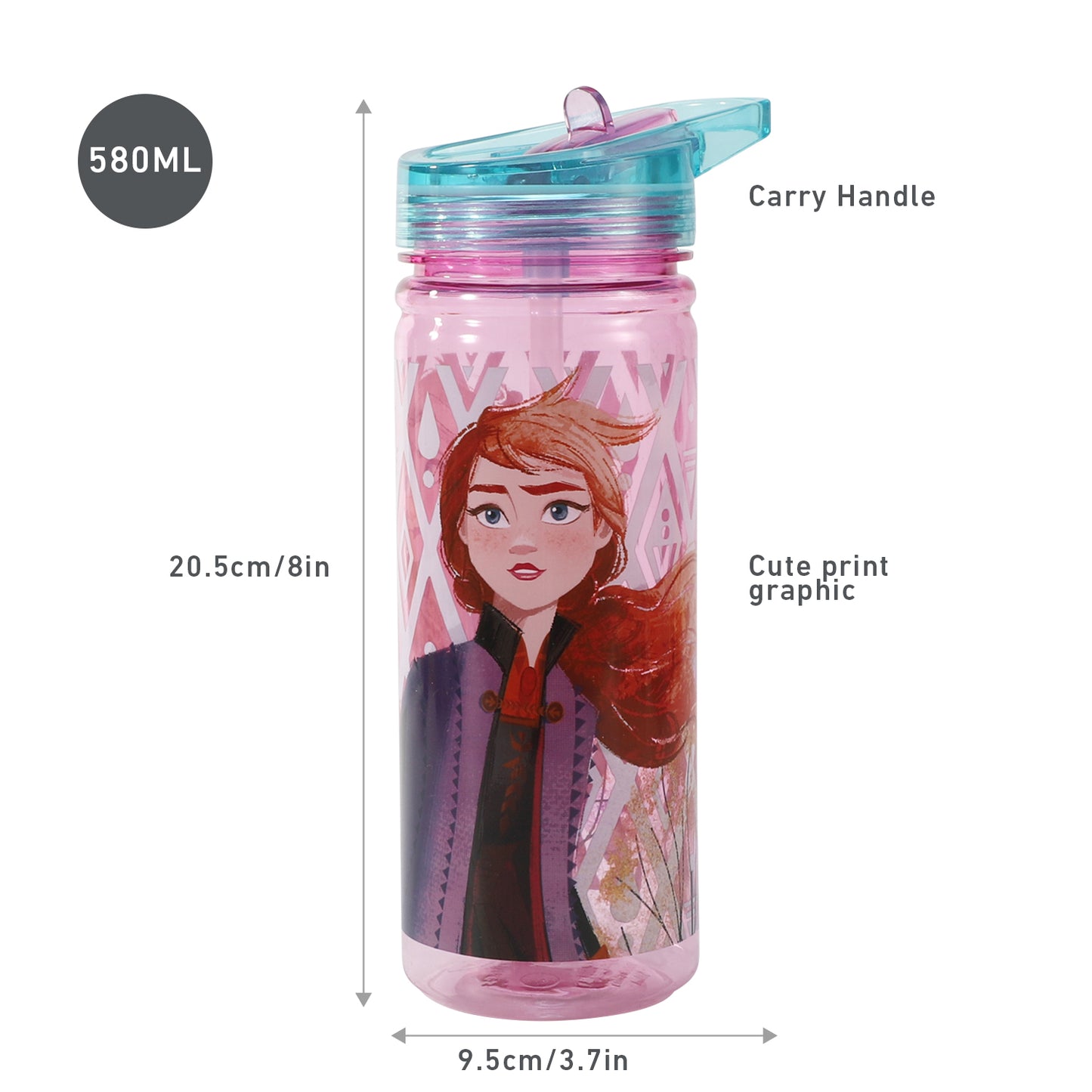 Frozen 580ml Water Bottle for Kids, School Drinks Bottle Made of Durable Tritan BPA Free