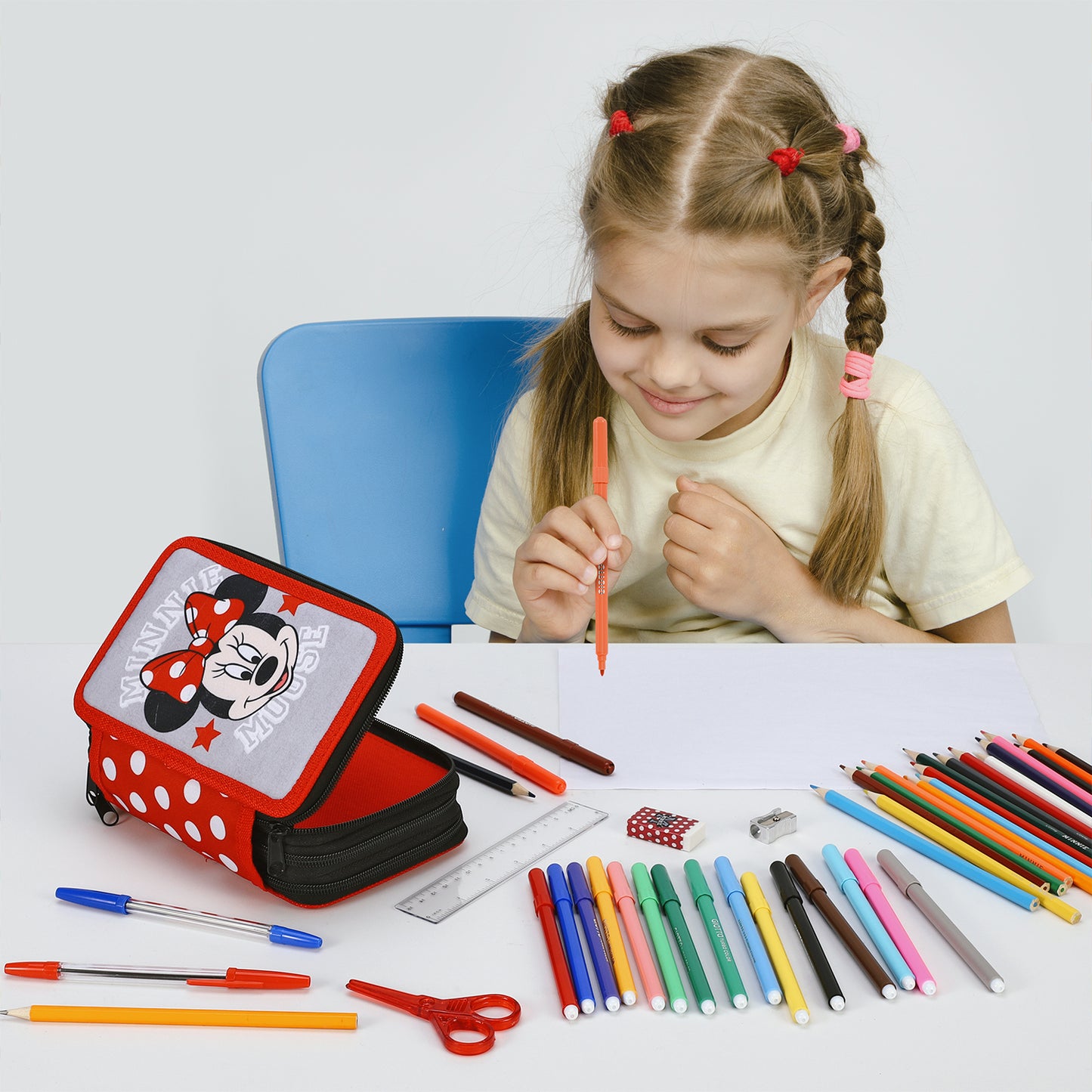 Minnie Mouse Girl's School Pencil Case - Official Disney Licensed, Multicoloured, Classic