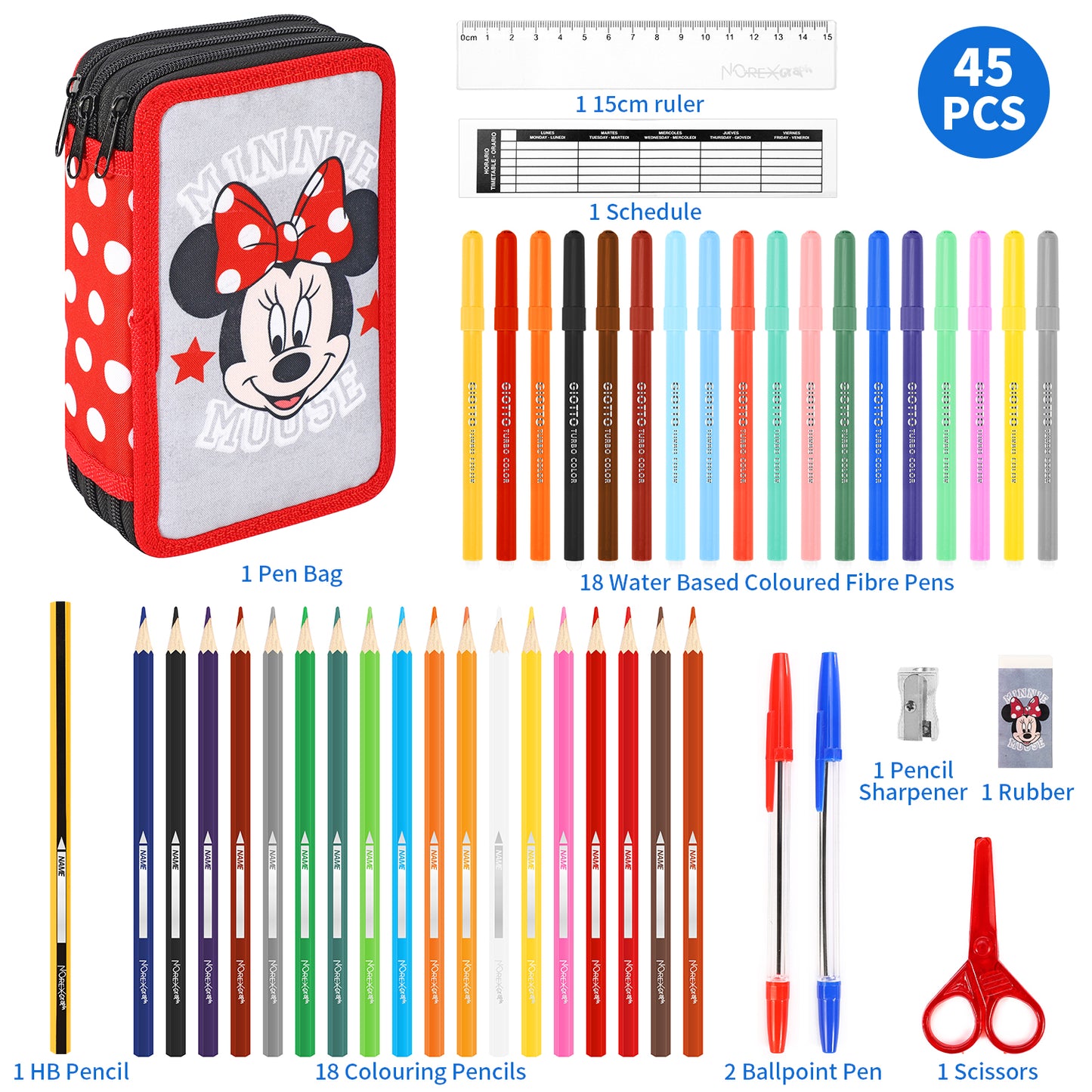 Minnie Mouse Girl's School Pencil Case - Official Disney Licensed, Multicoloured, Classic