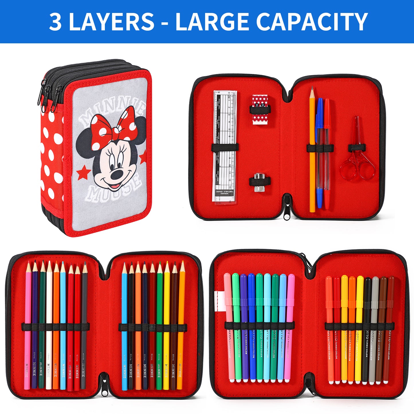 Minnie Mouse Girl's School Pencil Case - Official Disney Licensed, Multicoloured, Classic