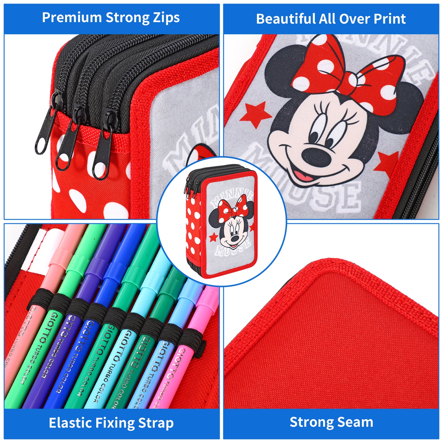 Minnie Mouse Girl's School Pencil Case - Official Disney Licensed, Multicoloured, Classic