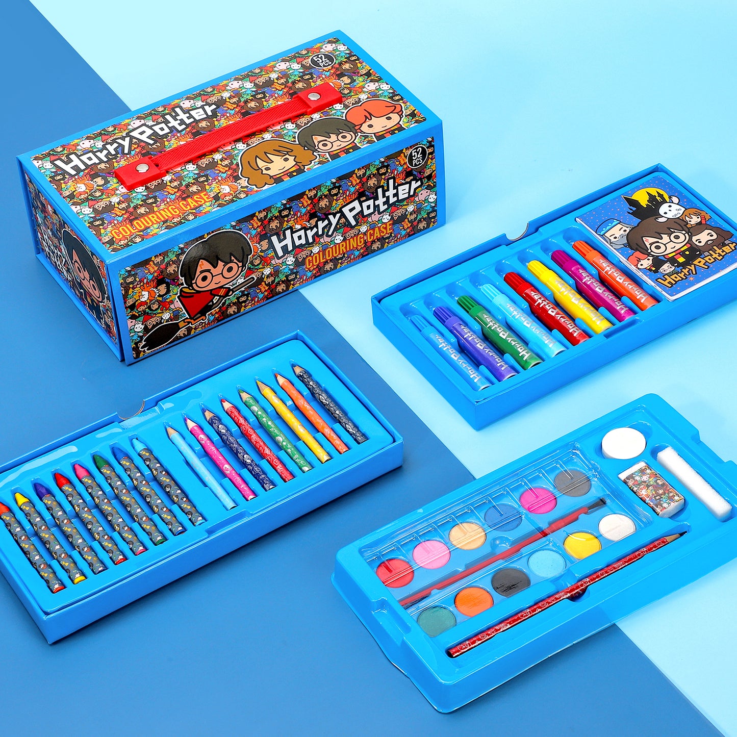 Harry Potter 52pc Kids Colouring Sets with Watercolor Felt Tip Pens Crayons and Pencils Travel Set for Children