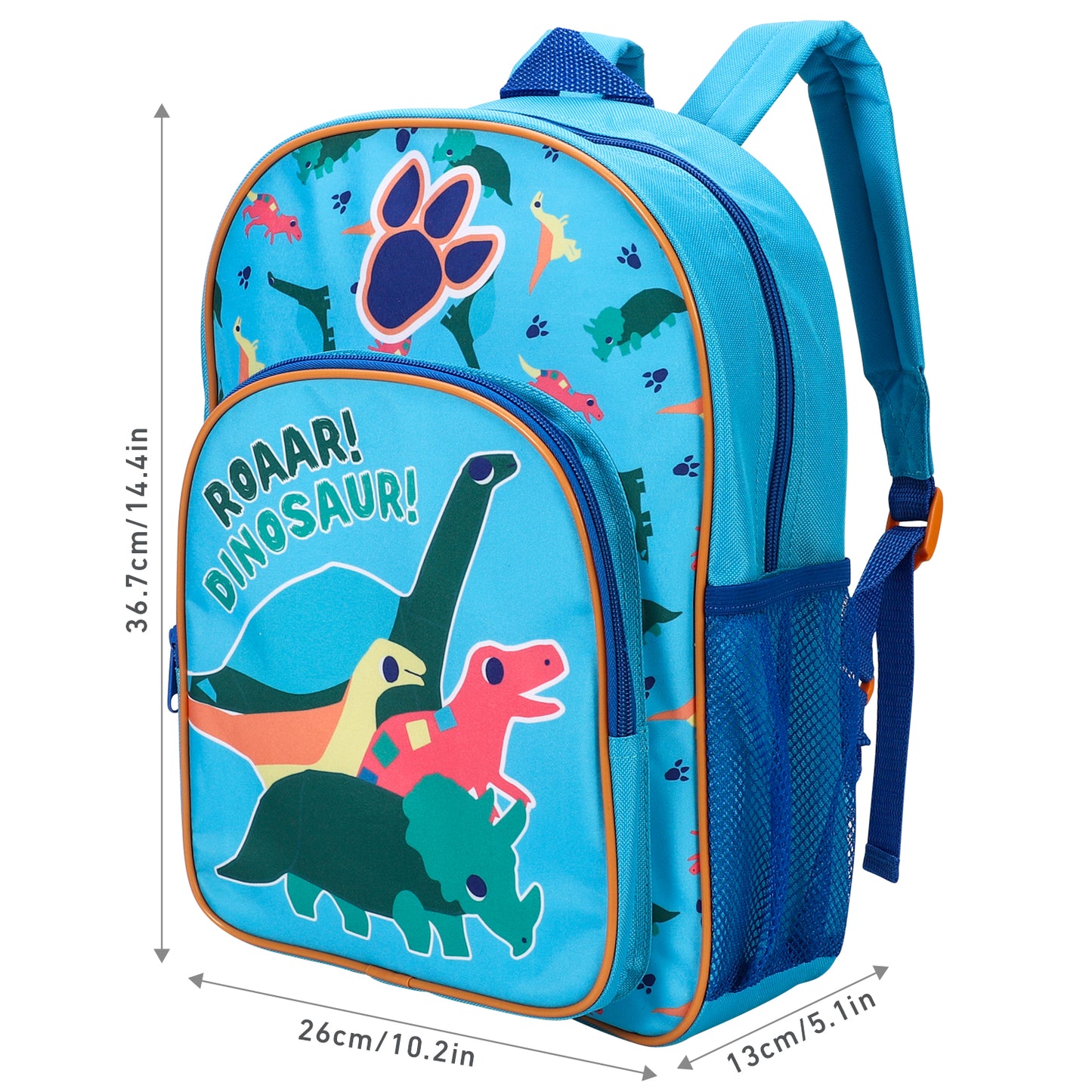Dinosaur Blue Kids Childrens Backpack School Rucksack Travel Bag Boys Girls with side mesh pocket Boys Girls