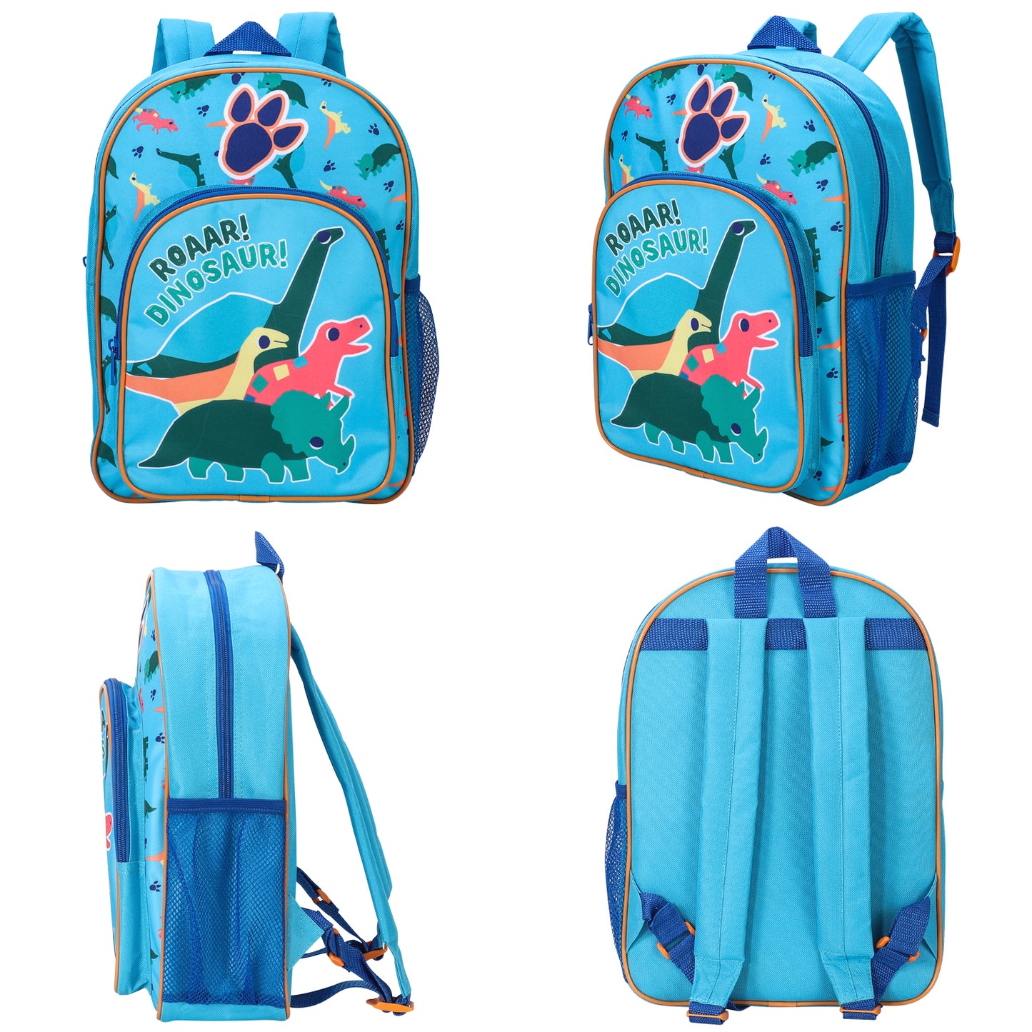 Dinosaur Blue Kids Childrens Backpack School Rucksack Travel Bag Boys Girls with side mesh pocket Boys Girls