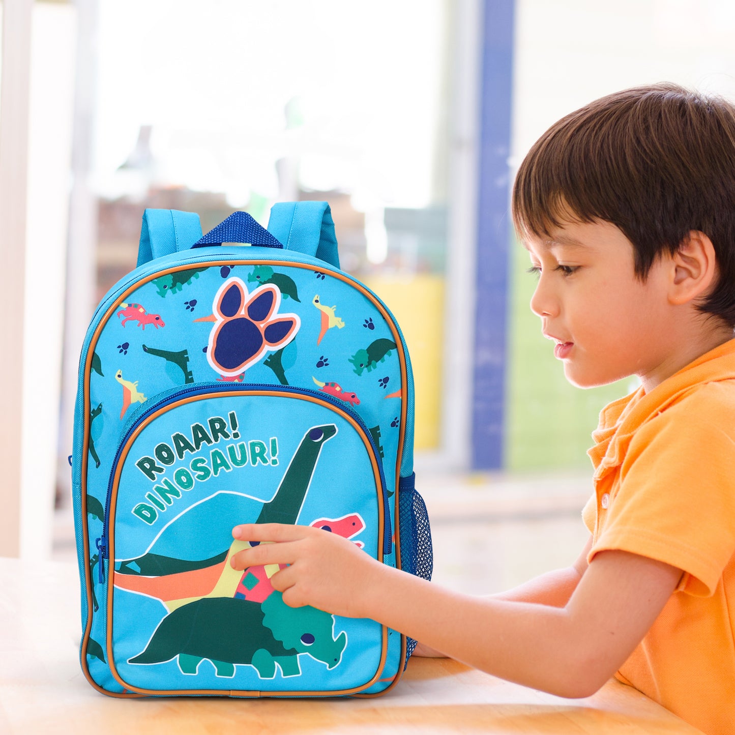 Dinosaur Blue Kids Childrens Backpack School Rucksack Travel Bag Boys Girls with side mesh pocket Boys Girls