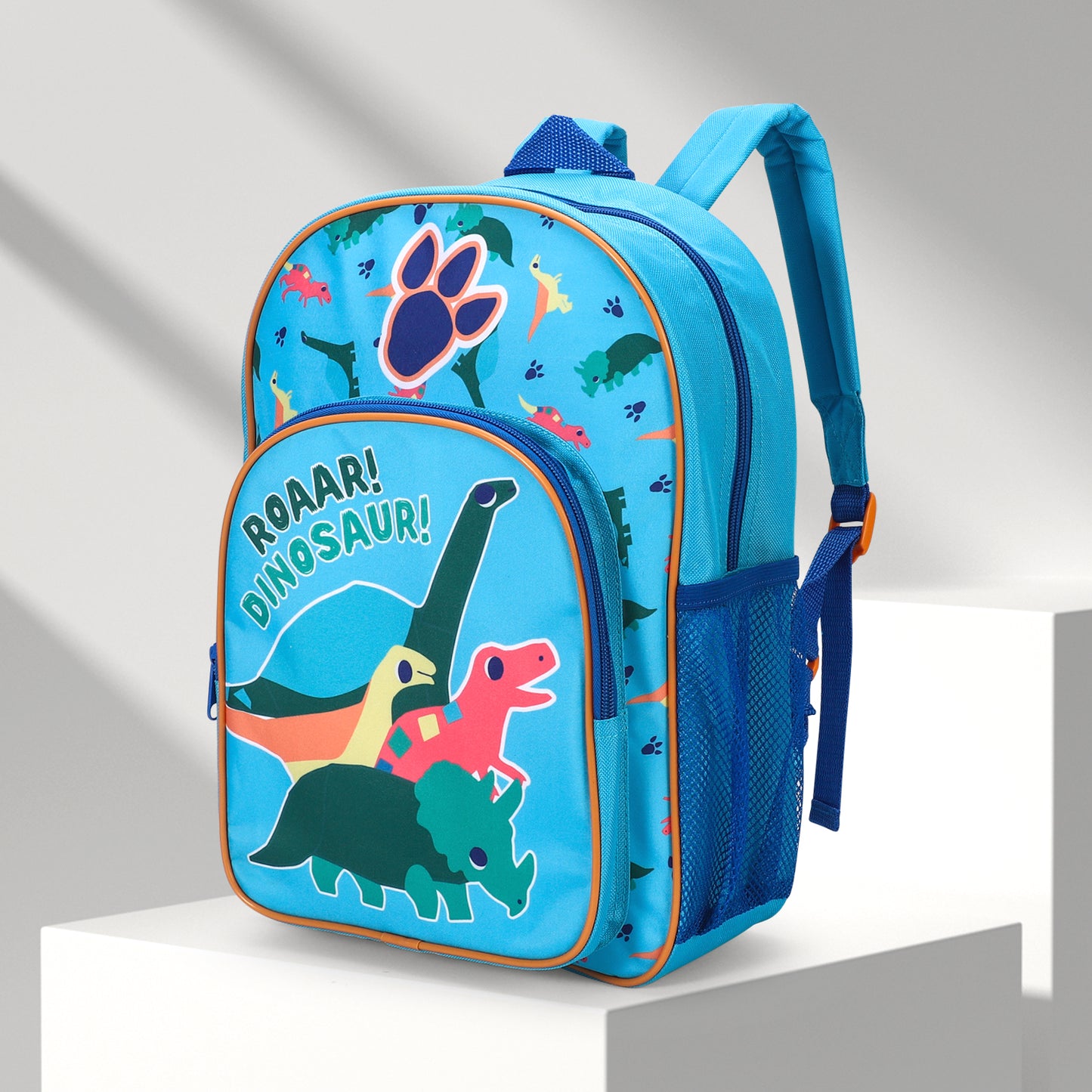 Dinosaur Blue Kids Childrens Backpack School Rucksack Travel Bag Boys Girls with side mesh pocket Boys Girls
