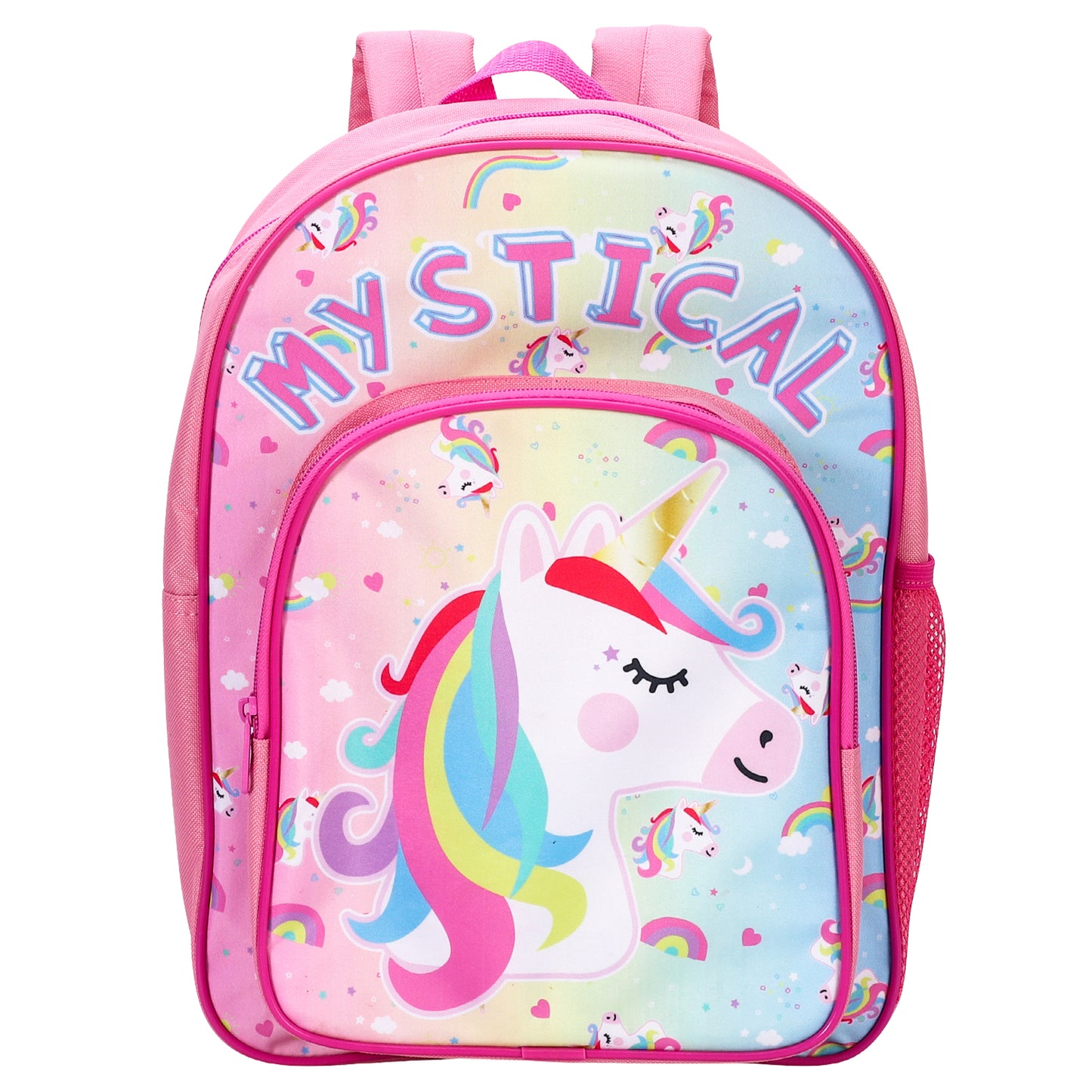 Unicorn Pink Kids Childrens Backpack School Rucksack Travel Bag Boys Girls with side mesh pocket Boys Girls