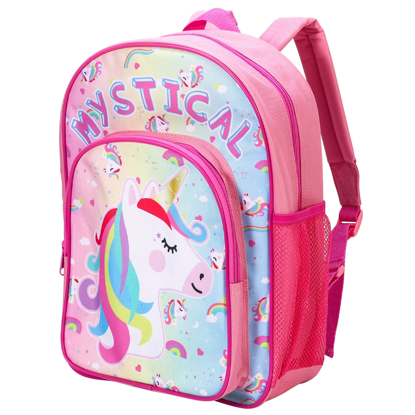 Unicorn Pink Kids Childrens Backpack School Rucksack Travel Bag Boys Girls with side mesh pocket Boys Girls