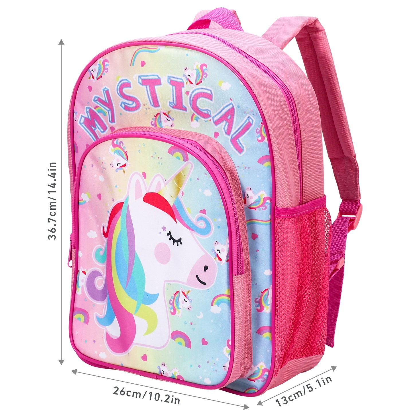 Unicorn Pink Kids Childrens Backpack School Rucksack Travel Bag Boys Girls with side mesh pocket Boys Girls