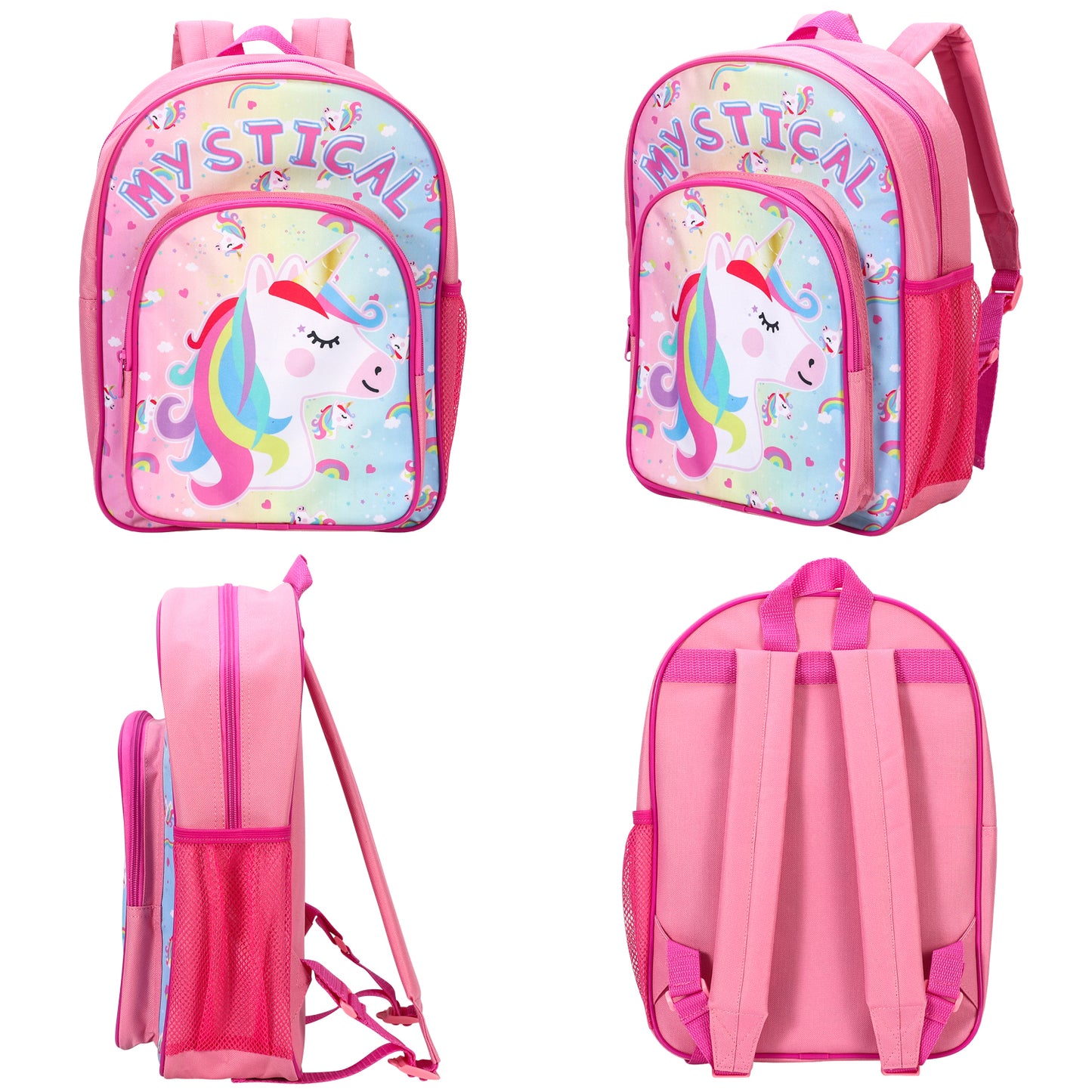 Unicorn Pink Kids Childrens Backpack School Rucksack Travel Bag Boys Girls with side mesh pocket Boys Girls