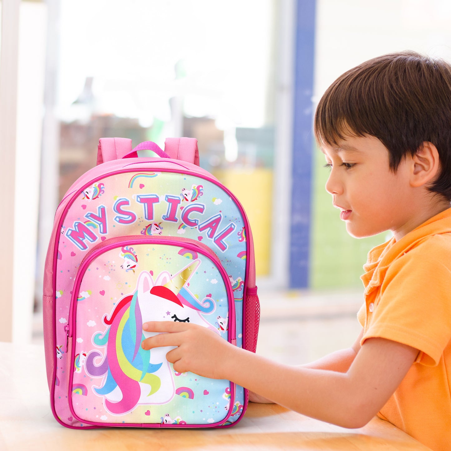 Unicorn Pink Kids Childrens Backpack School Rucksack Travel Bag Boys Girls with side mesh pocket Boys Girls