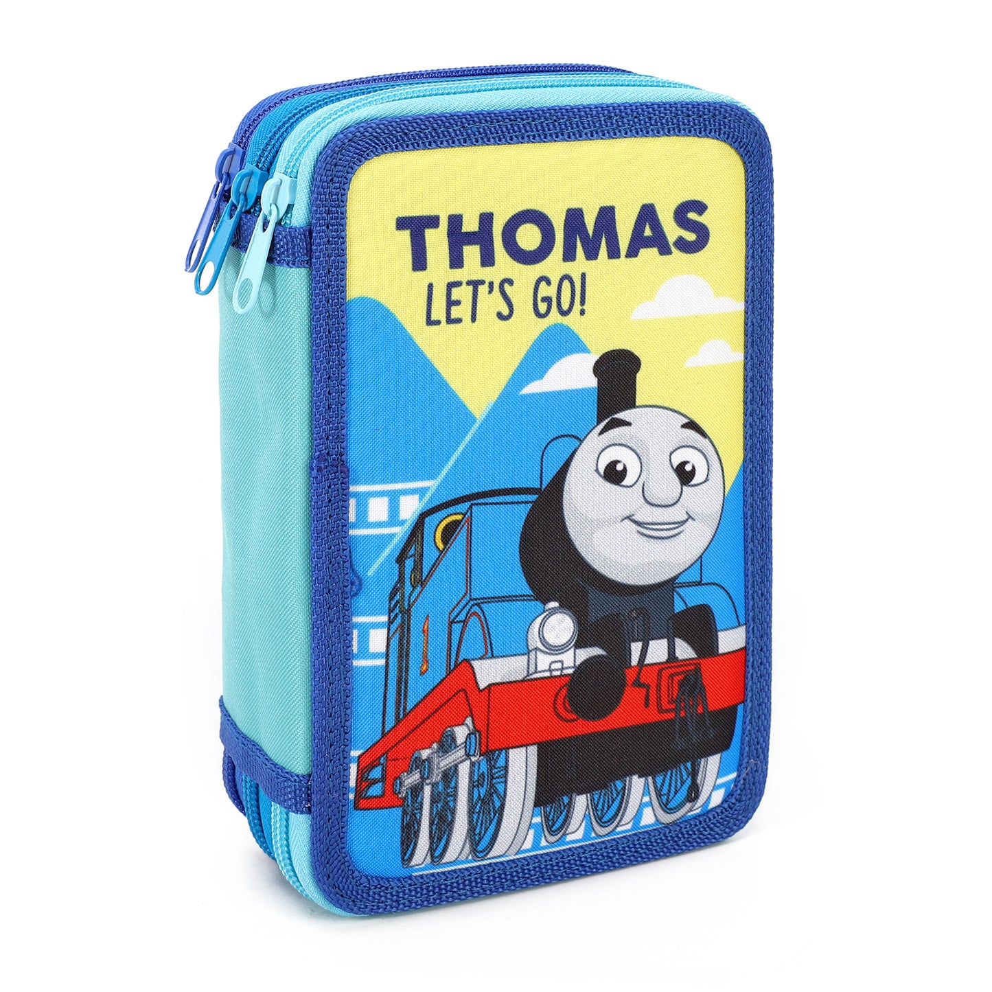 Thomas the Tank Engine 3 Tier Large Pencil Case Multi Compartment School Supplies Stationery Colouring Pens Pencils Sets, Blue