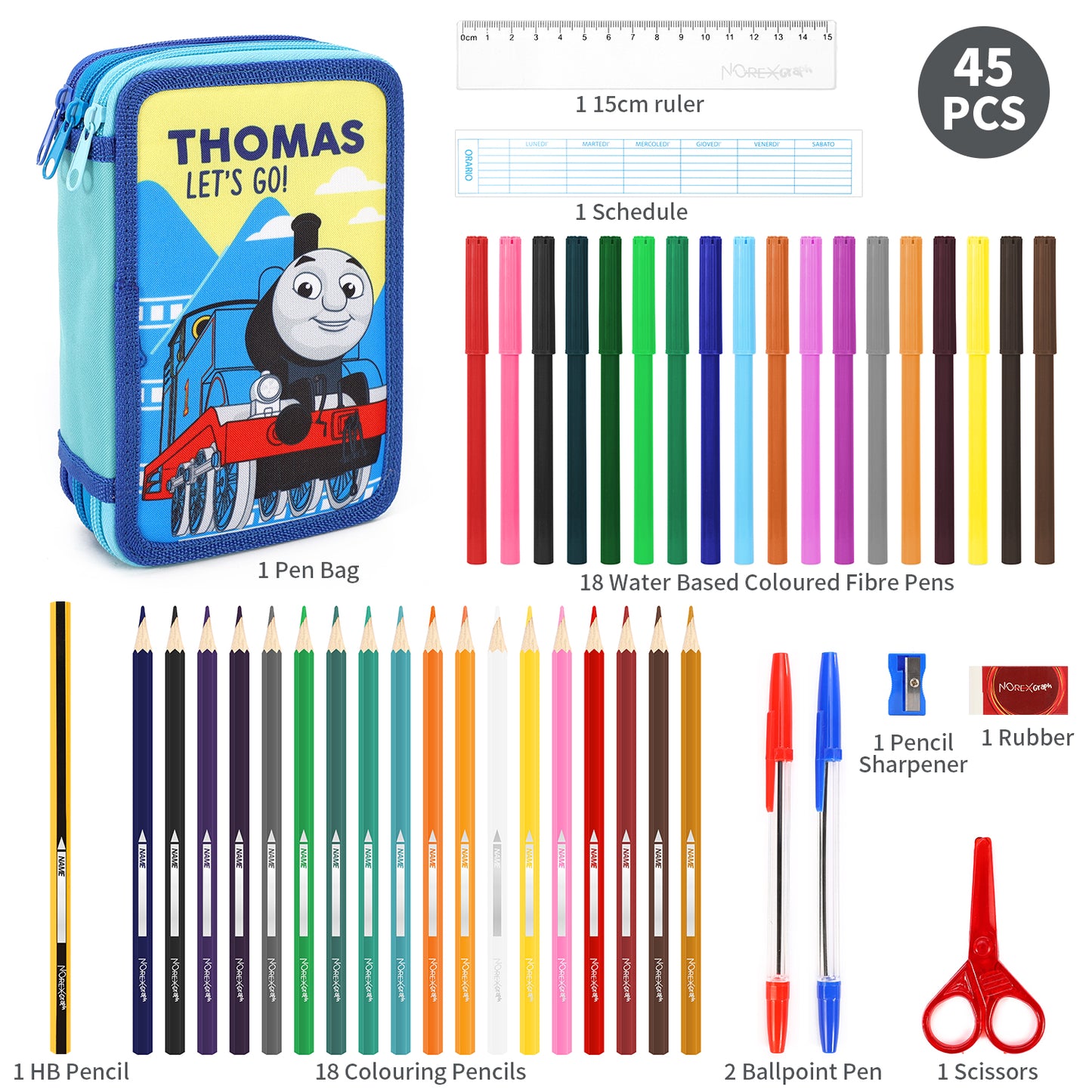 Thomas the Tank Engine 3 Tier Large Pencil Case Multi Compartment School Supplies Stationery Colouring Pens Pencils Sets, Blue