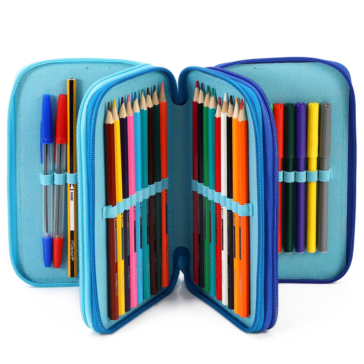Thomas the Tank Engine 3 Tier Large Pencil Case Multi Compartment School Supplies Stationery Colouring Pens Pencils Sets, Blue