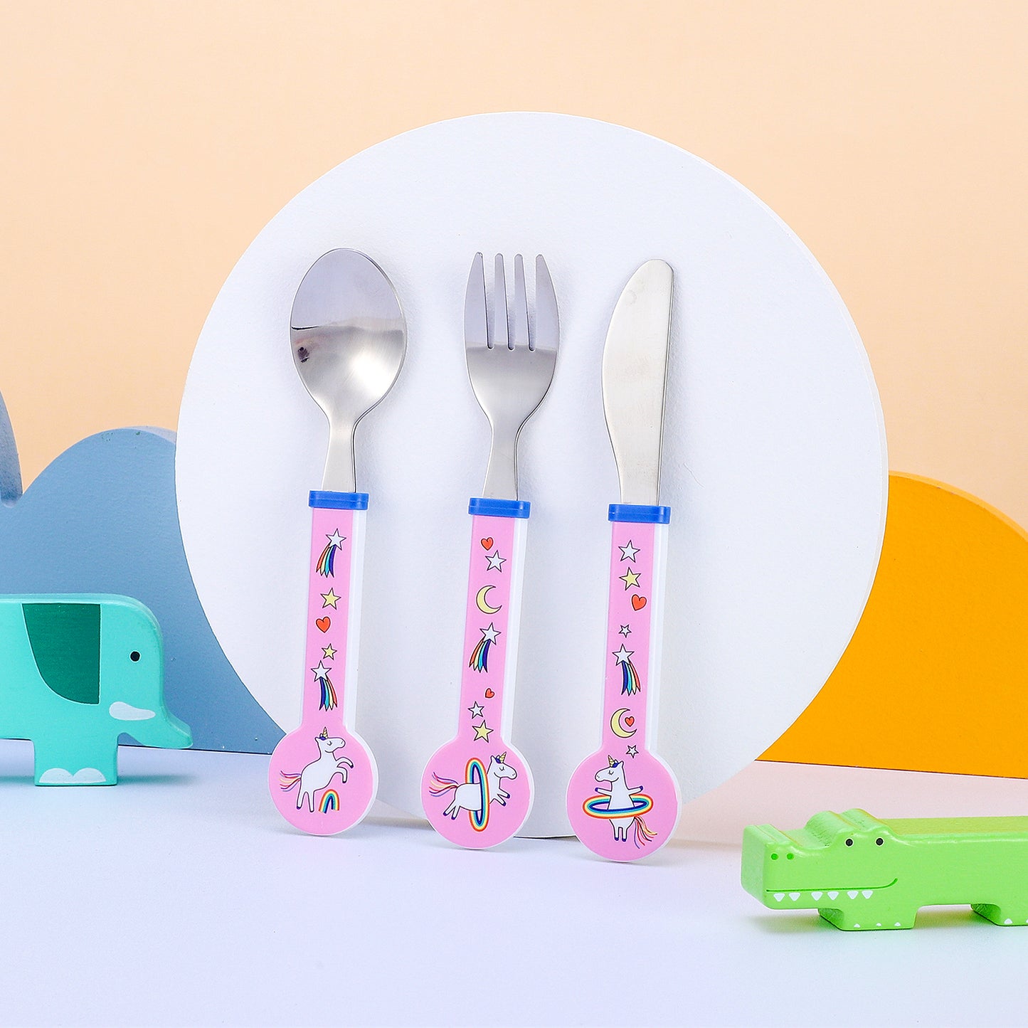 Unicorn Children's Kids 3pcs Stainless Steel Cutlery Utensil Set, Knife Fork Spoon