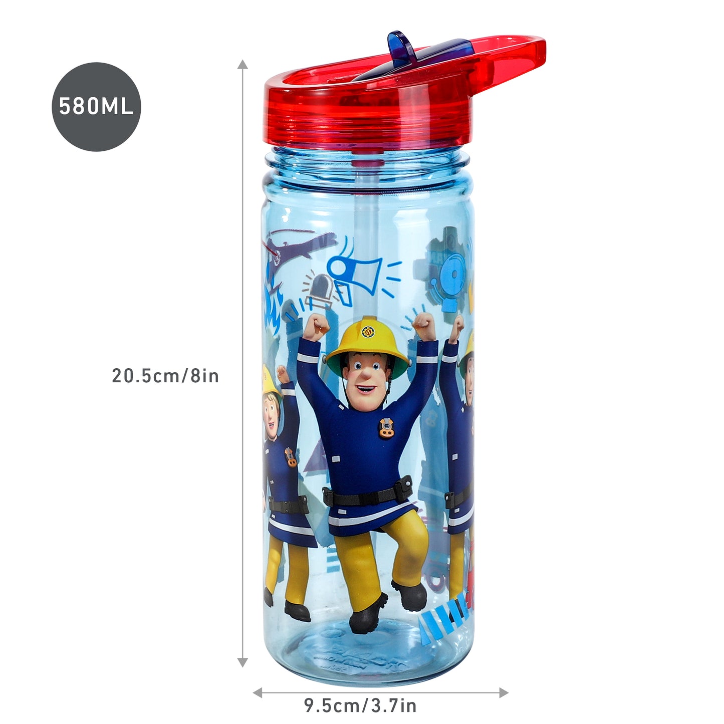 Fireman Sam 580ml Water Bottle for Kids, School Drinks Bottle Made of Durable Ecozen BPA Free