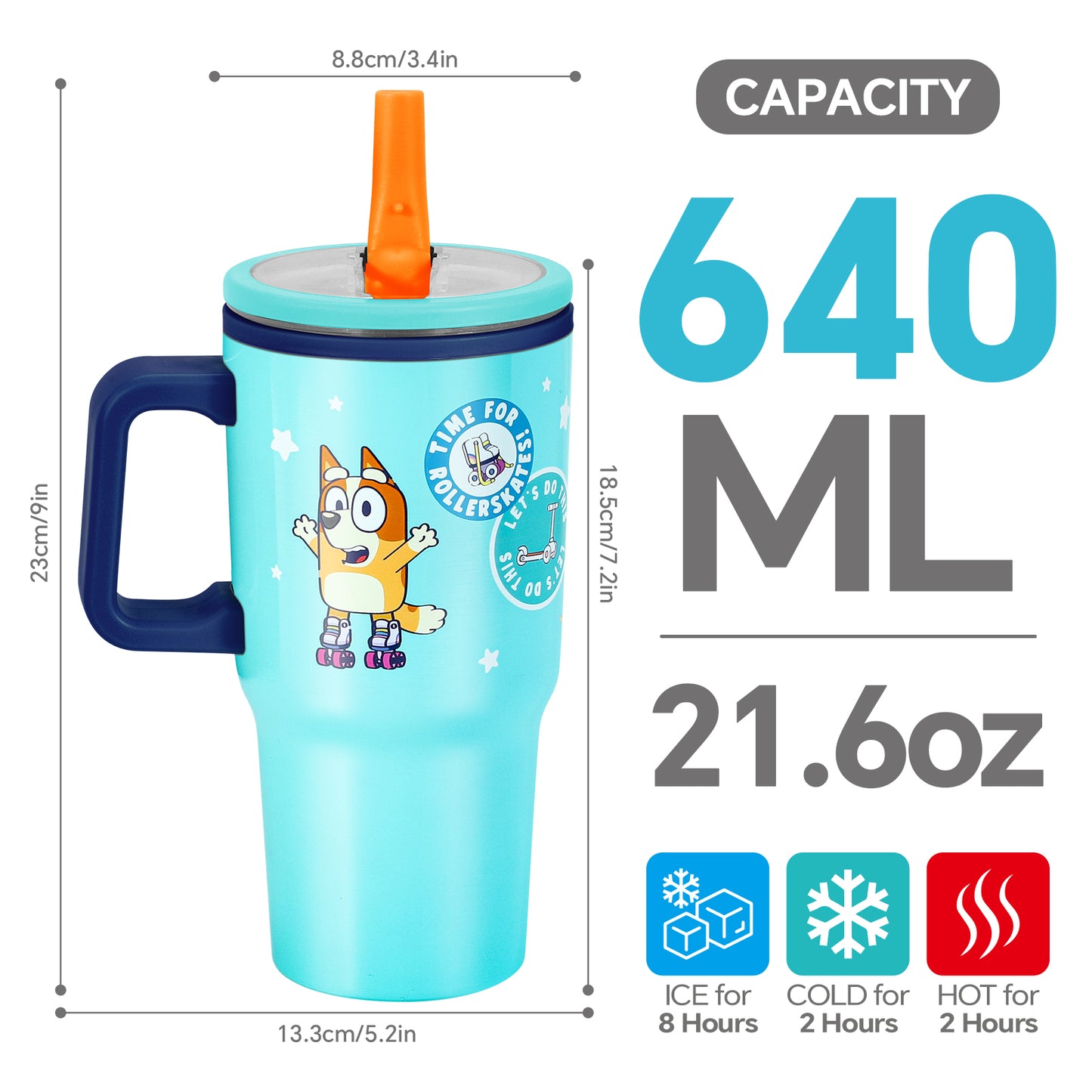 Bluey 640mL Double Walled Vacuum Insulated Tumbler with Straw & Handle
