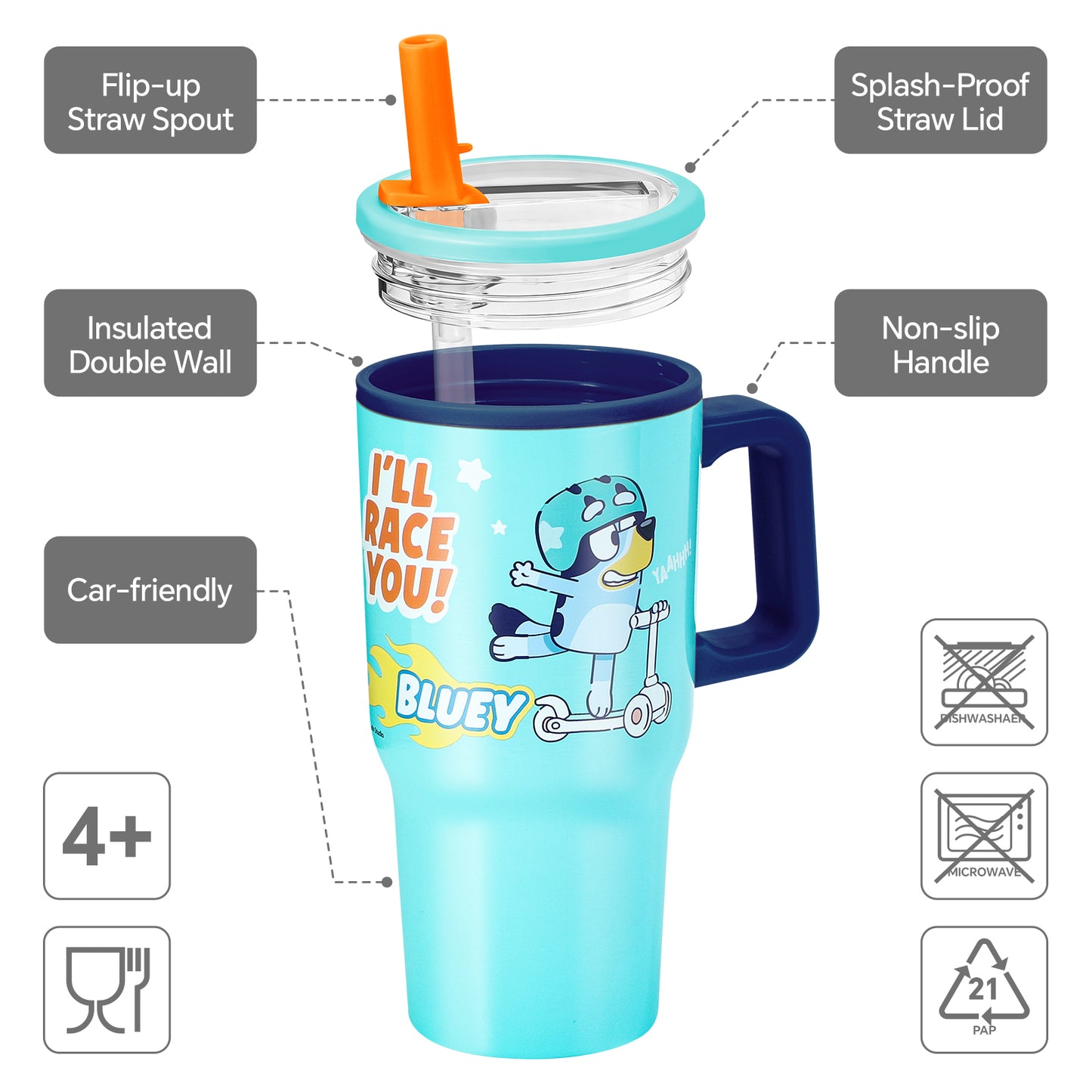 Bluey 640mL Double Walled Vacuum Insulated Tumbler with Straw & Handle