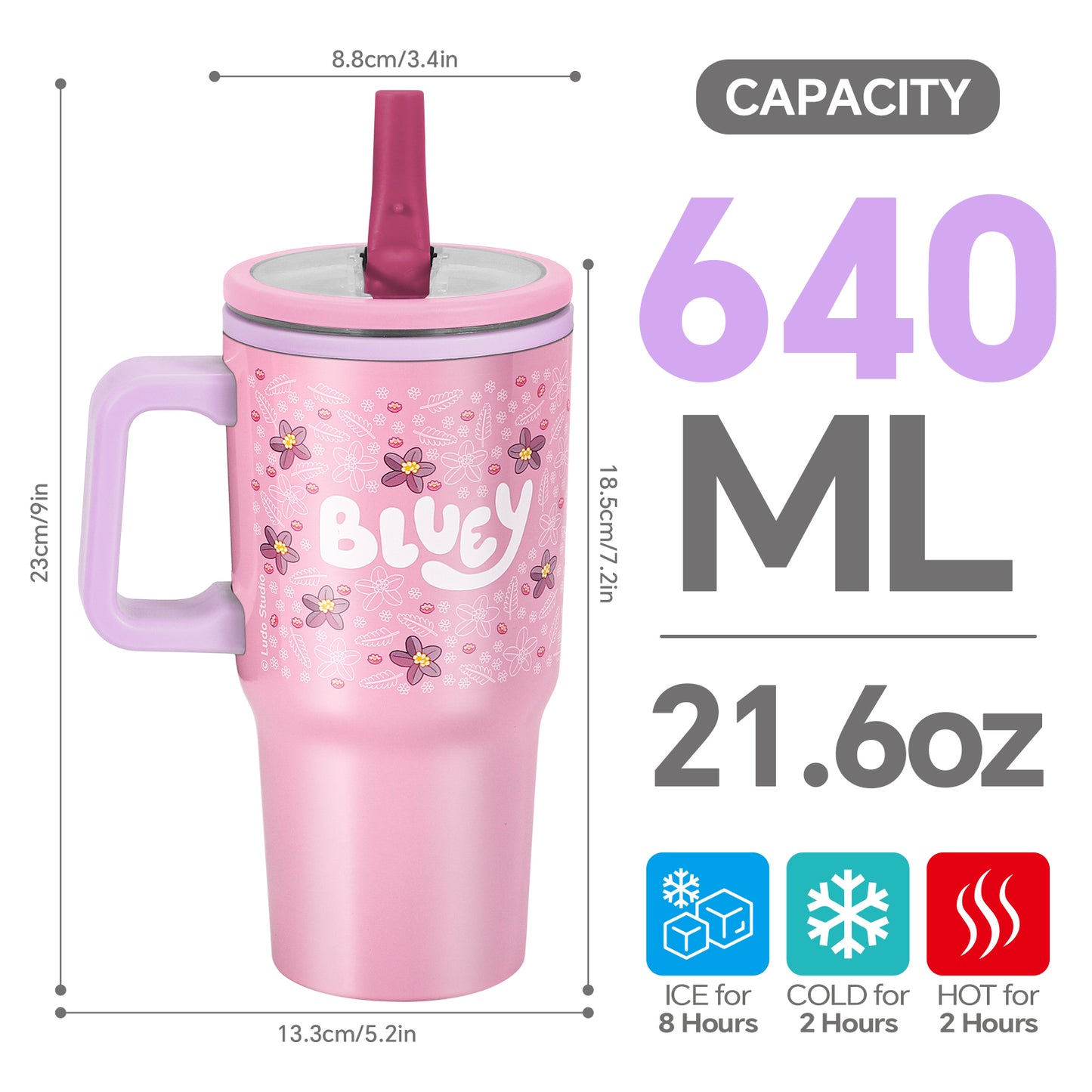 Bluey 640mL Double Walled Vacuum Insulated Tumbler with Straw & Handle