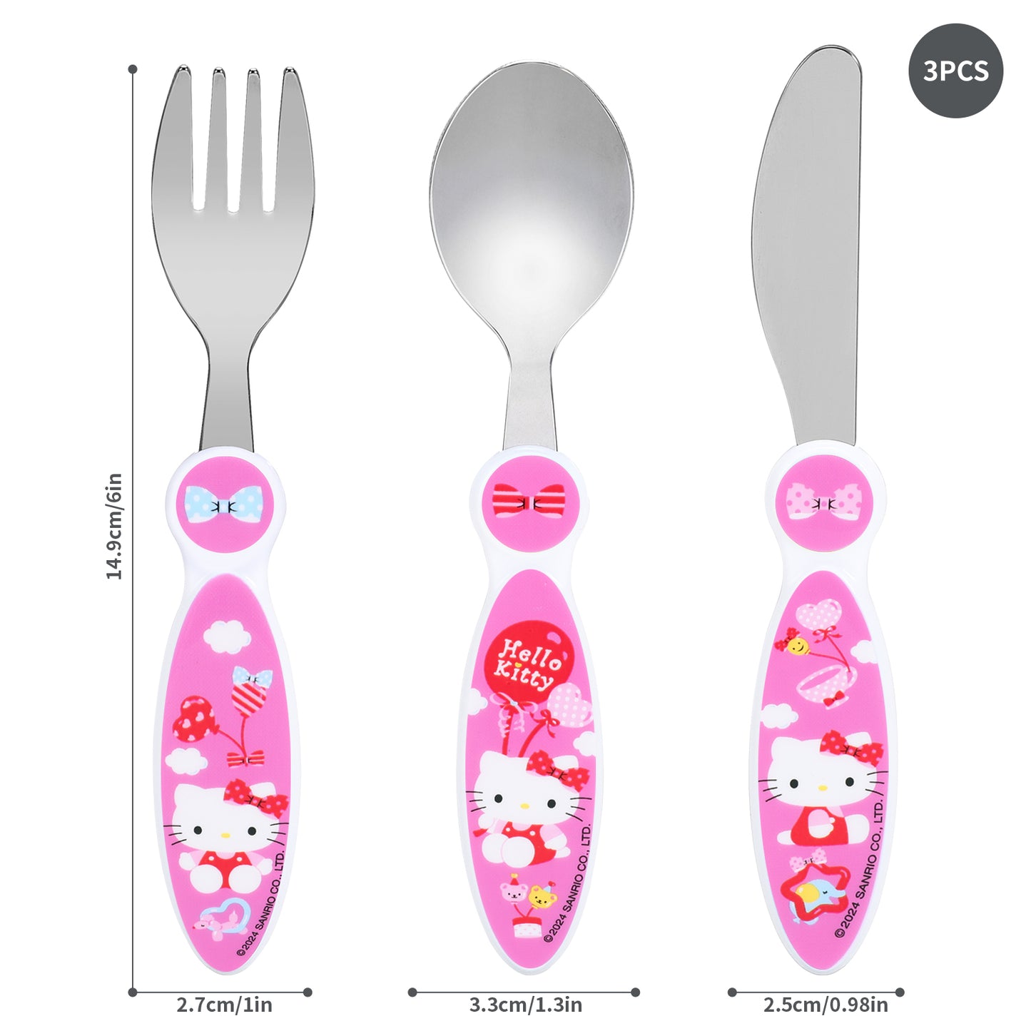 Hello Kitty Kids 6 Piece Reusable Dinner Set - Plate/Bowl/Cup/Knife/Fork/Spoon - Childrens Dinnerware Tableware Cutlery Set