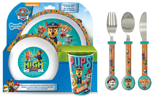 Paw Patrol Kids 6 Piece Reusable Dinner Set - Plate/Bowl/Cup/Knife/Fork/Spoon - Childrens Dinnerware Tableware Cutlery Set