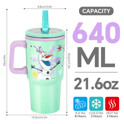 Frozen 640mL Double Walled Vacuum Insulated Tumbler with Straw & Handle