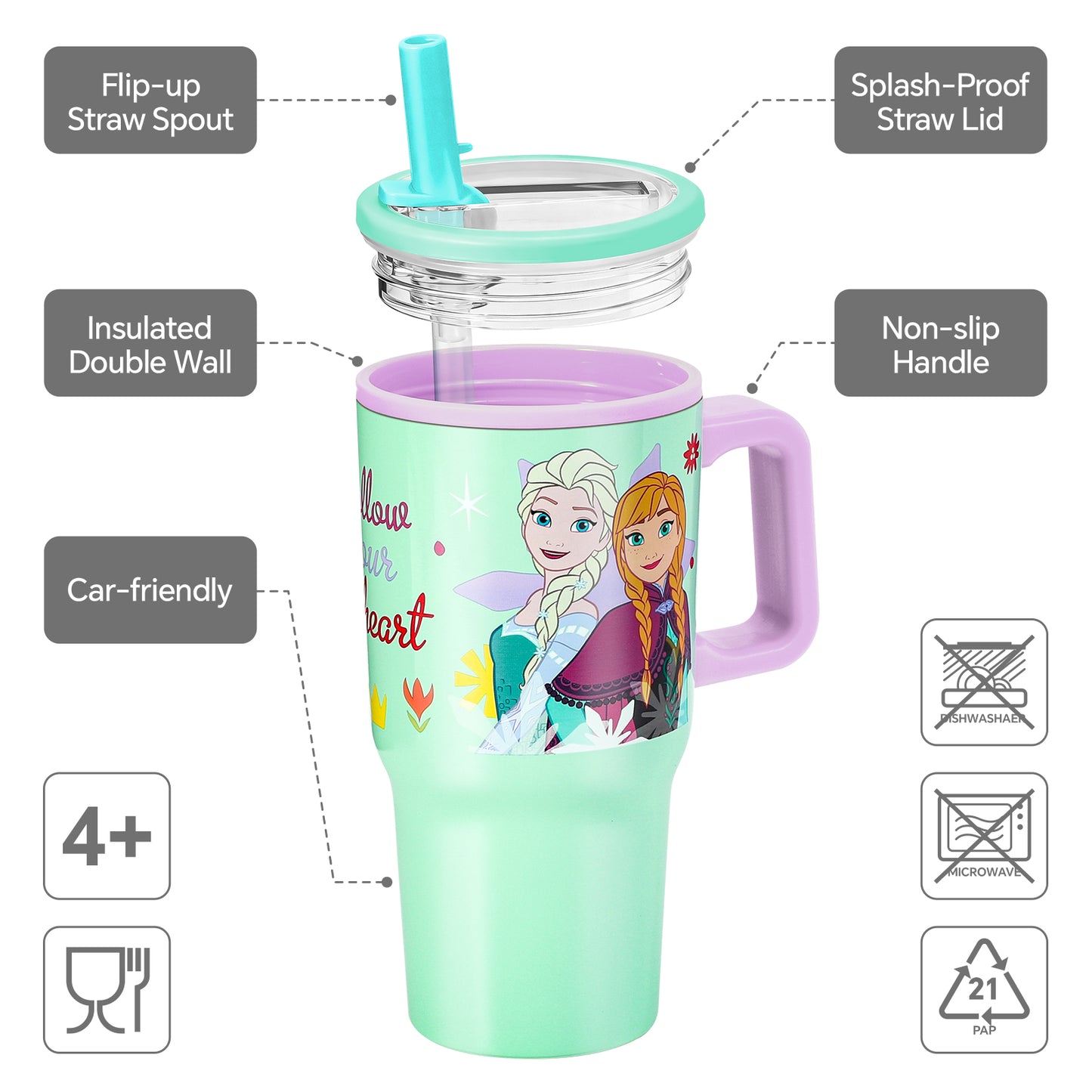 Frozen 640mL Double Walled Vacuum Insulated Tumbler with Straw & Handle