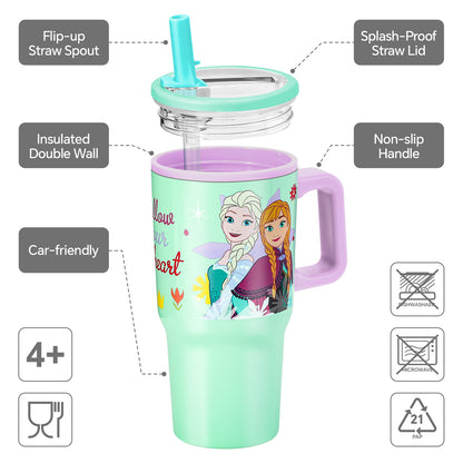 Frozen 640mL Double Walled Vacuum Insulated Tumbler with Straw & Handle