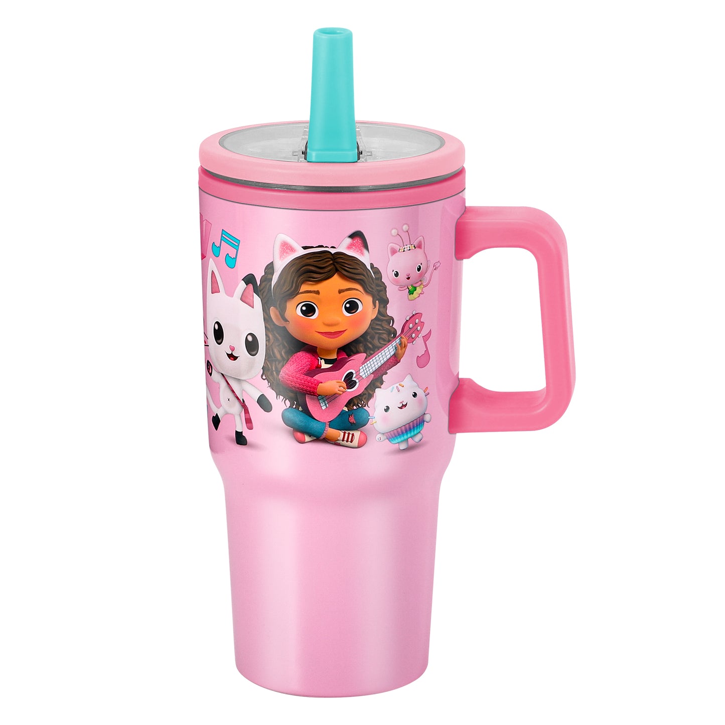 Gabby's Dollhouse 640mL Double Walled Vacuum Insulated Tumbler with Straw & Handle - Stainless Steel Kids Tumbler Cup, Reusable Insulated Travel Mug for Cold & Hot Drinks | Cold for 2Hrs and Hot for 2Hrs
