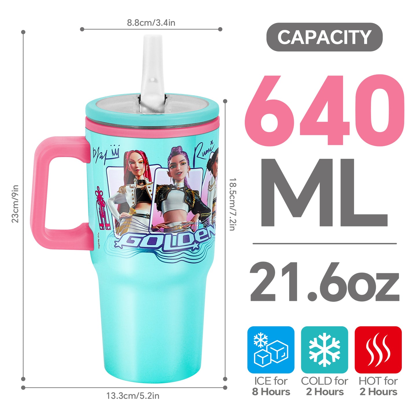 K Pop Demon Hunters 640mL/22oz Double Walled Vacuum Insulated Stainless Steel Tumbler Cup with Handle and Straw, Reusable Insulated Cup for Cold and Hot Drinks