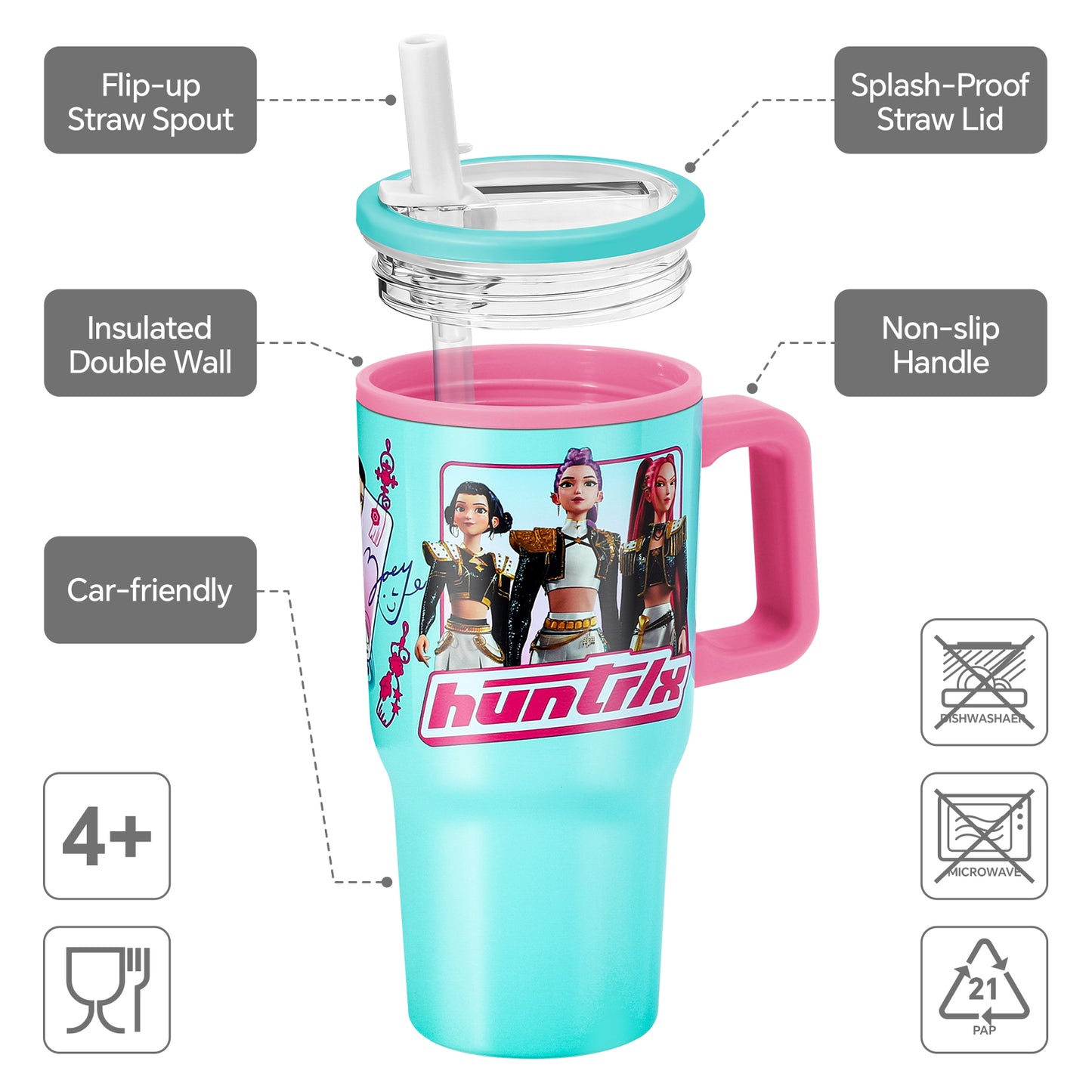 K Pop Demon Hunters 640mL/22oz Double Walled Vacuum Insulated Stainless Steel Tumbler Cup with Handle and Straw, Reusable Insulated Cup for Cold and Hot Drinks