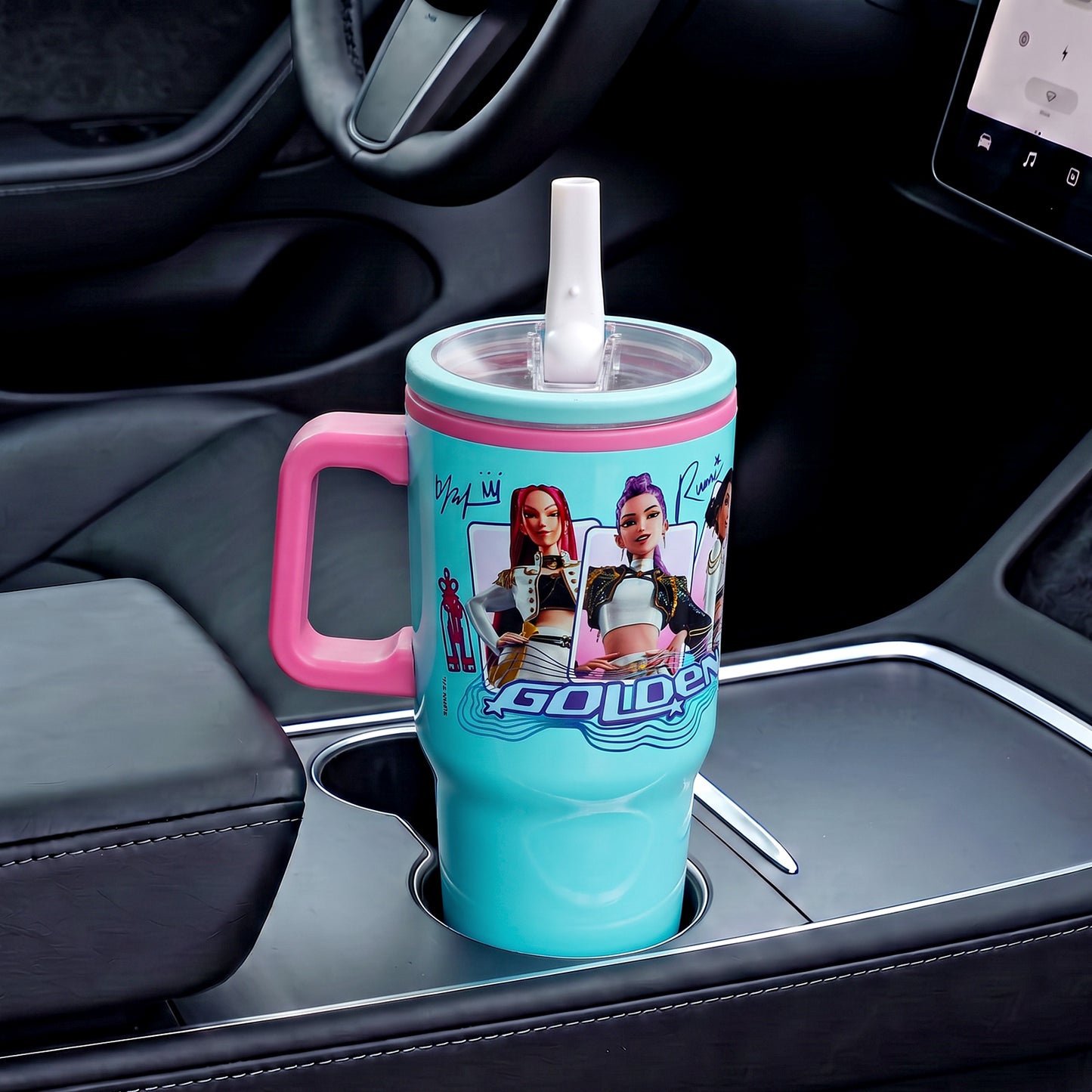 K Pop Demon Hunters 640mL/22oz Double Walled Vacuum Insulated Stainless Steel Tumbler Cup with Handle and Straw, Reusable Insulated Cup for Cold and Hot Drinks