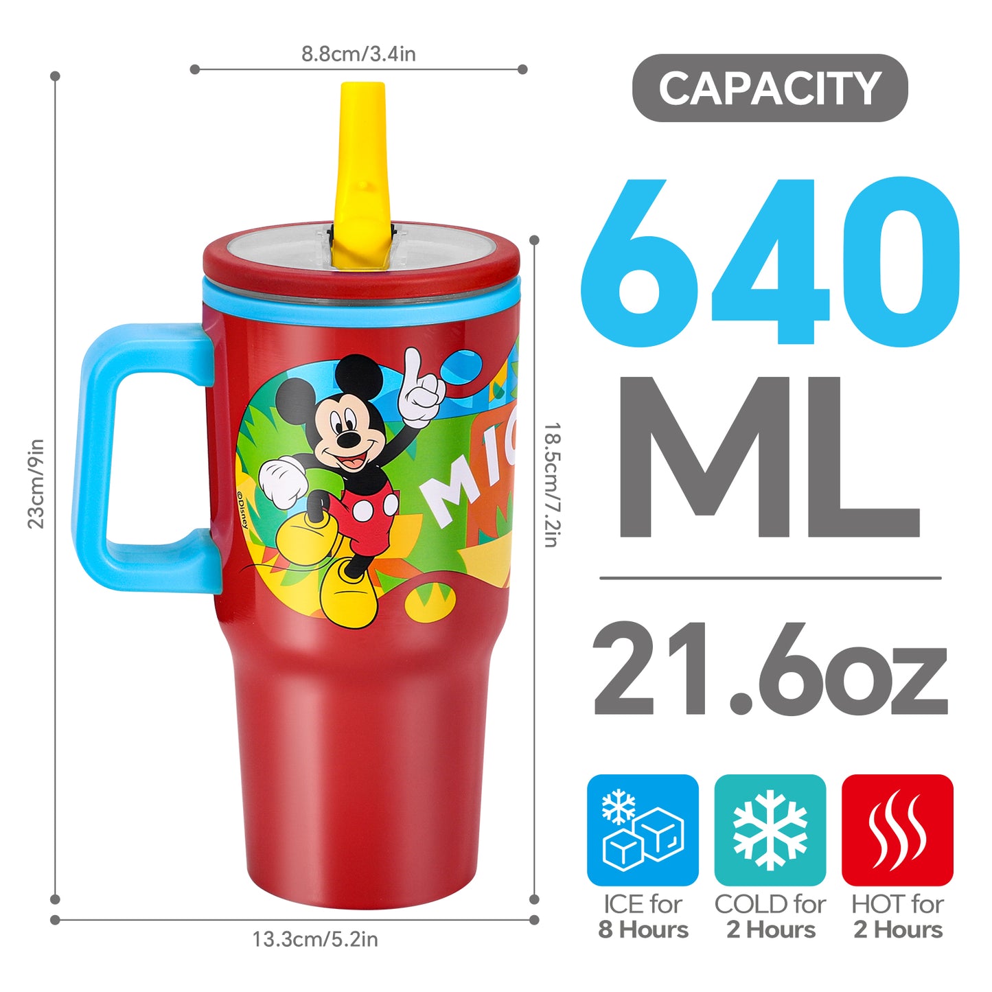 Mickey 640mL Double Walled Vacuum Insulated Tumbler with Straw & Handle