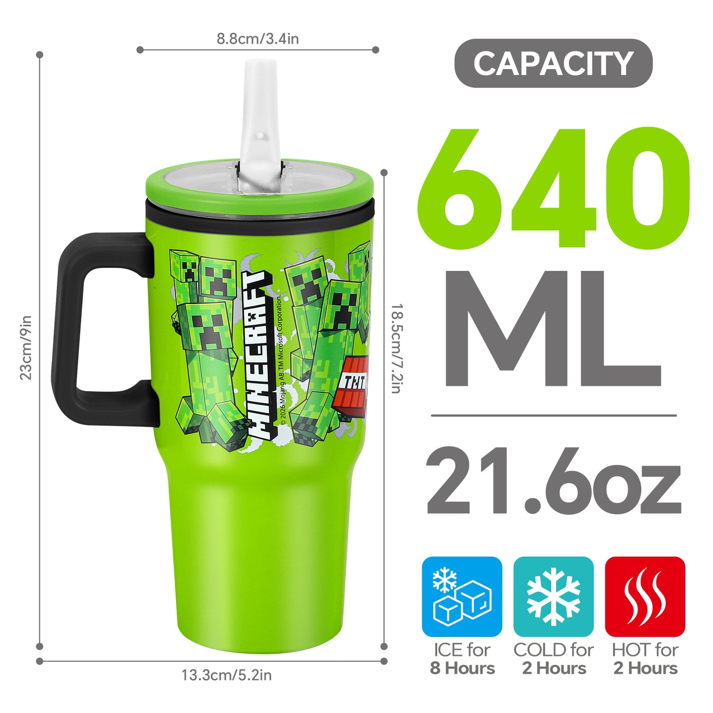 Minecraft 640mL Double Walled Vacuum Insulated Tumbler with Straw & Handle