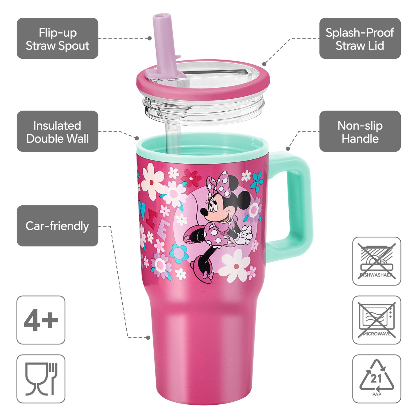 Minnie 640mL Double Walled Vacuum Insulated Tumbler with Straw & Handle