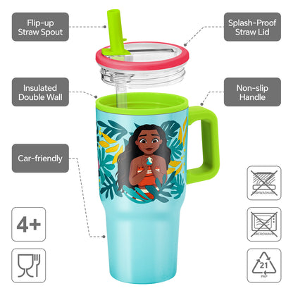 Moana 640mL Double Walled Vacuum Insulated Tumbler with Straw & Handle