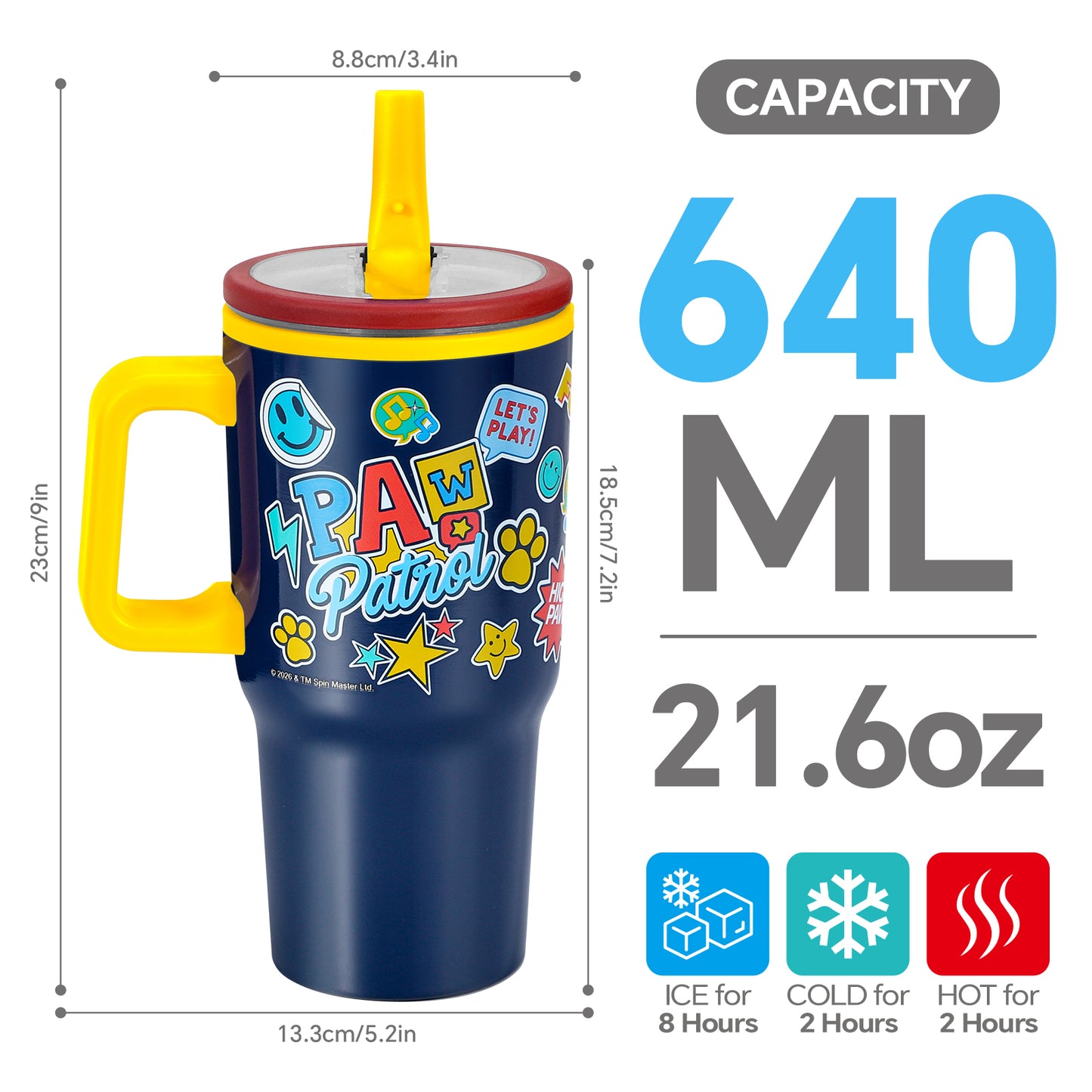 Paw Patrol Boy 640mL Double Walled Vacuum Insulated Tumbler with Straw & Handle