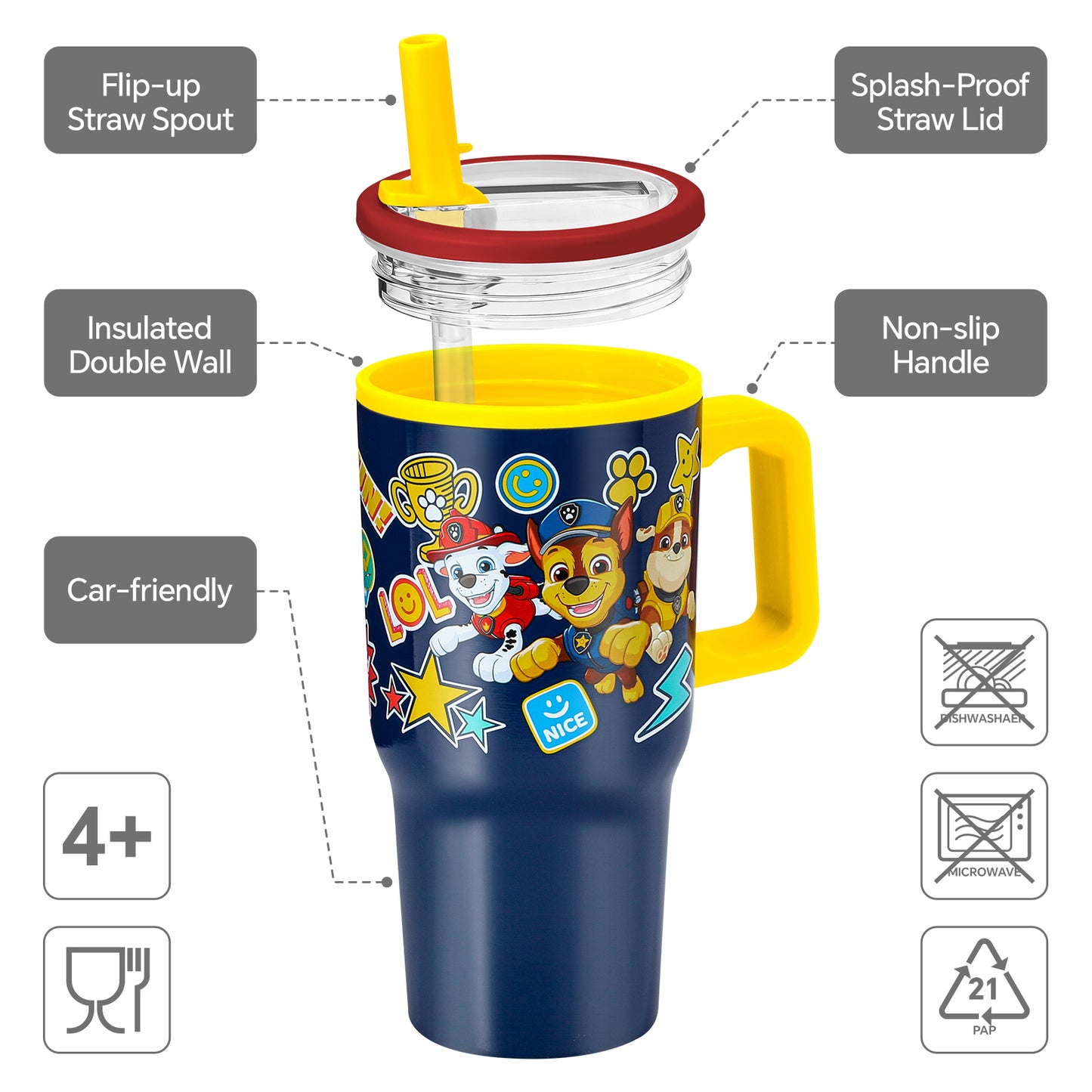 Paw Patrol Boy 640mL Double Walled Vacuum Insulated Tumbler with Straw & Handle