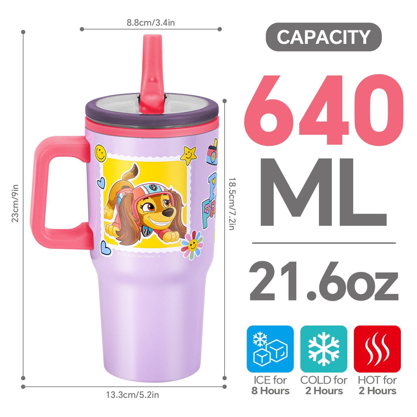 Paw Patrol Girl 640mL Double Walled Vacuum Insulated Tumbler with Straw & Handle