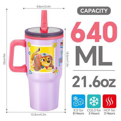 Paw Patrol Girl 640mL Double Walled Vacuum Insulated Tumbler with Straw & Handle