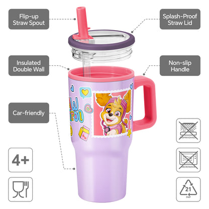 Paw Patrol Girl 640mL Double Walled Vacuum Insulated Tumbler with Straw & Handle