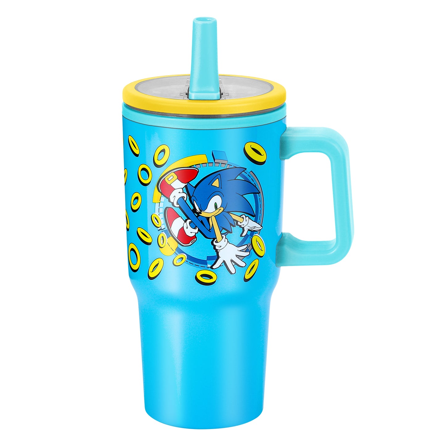 Sonic the Hedgehog 640mL/22oz Double Walled Vacuum Insulated Stainless Steel Tumbler Cup with Handle and Straw, Reusable Insulated Cup for Cold and Hot Drinks