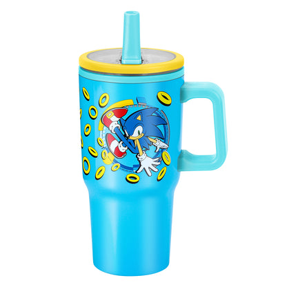 Sonic the Hedgehog 640mL/22oz Double Walled Vacuum Insulated Stainless Steel Tumbler Cup with Handle and Straw, Reusable Insulated Cup for Cold and Hot Drinks