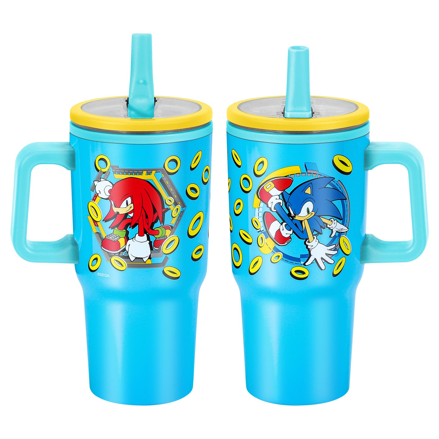 Sonic the Hedgehog 640mL/22oz Double Walled Vacuum Insulated Stainless Steel Tumbler Cup with Handle and Straw, Reusable Insulated Cup for Cold and Hot Drinks