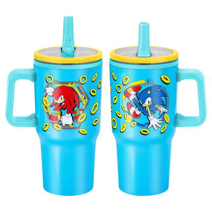 Sonic the Hedgehog 640mL/22oz Double Walled Vacuum Insulated Stainless Steel Tumbler Cup with Handle and Straw, Reusable Insulated Cup for Cold and Hot Drinks