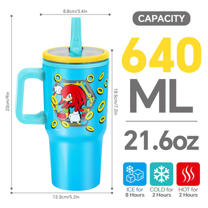 Sonic the Hedgehog 640mL/22oz Double Walled Vacuum Insulated Stainless Steel Tumbler Cup with Handle and Straw, Reusable Insulated Cup for Cold and Hot Drinks