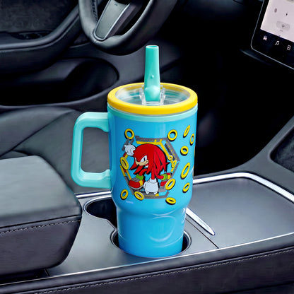 Sonic the Hedgehog 640mL/22oz Double Walled Vacuum Insulated Stainless Steel Tumbler Cup with Handle and Straw, Reusable Insulated Cup for Cold and Hot Drinks