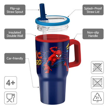 Spiderman 640mL Double Walled Vacuum Insulated Tumbler with Straw & Handle