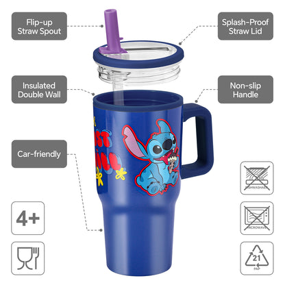 Stitch 640mL Double Walled Vacuum Insulated Tumbler with Straw & Handle